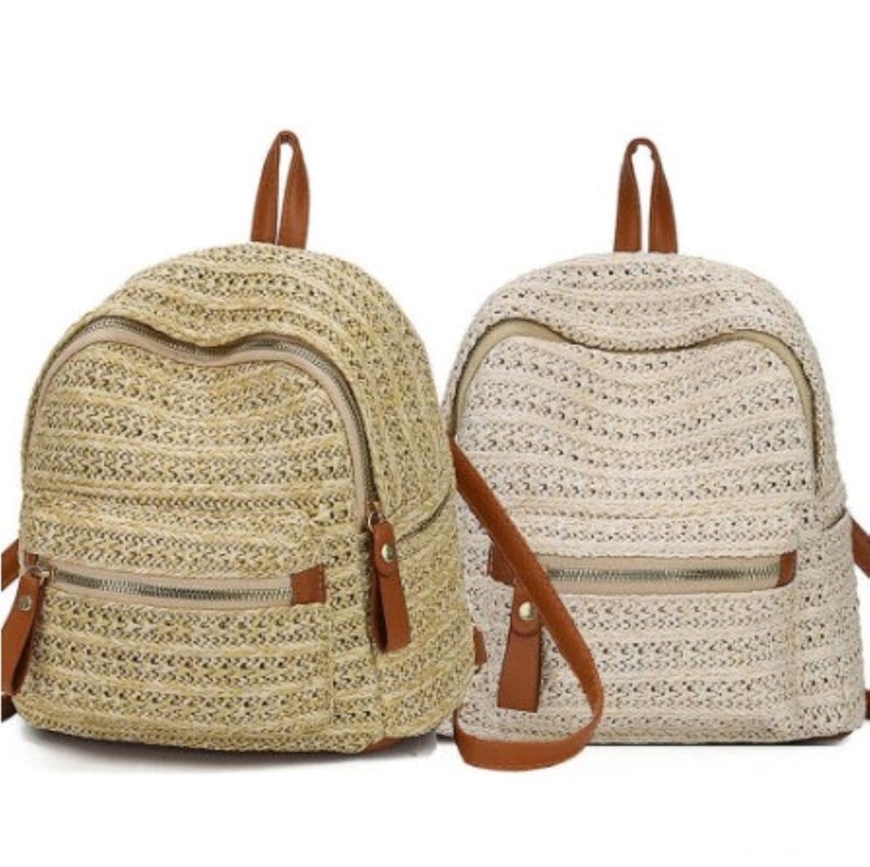 Straw Woven Backpack Mini Straw Backpack Braided Straw Etsy