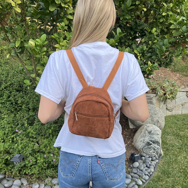 Small Brown Backpack | Mini Backpack Purse | Mini Brown Bag | Mini Brown Backpack | Small Brown Purse  | Essentials Backpack | Corduroy Bag