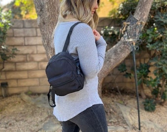 Mini Black Backpack | Cute Small Backpack | Small Travel Backpack | Small Nylon Backpack | Minimalist Black Backpack | Small Trendy Backpack