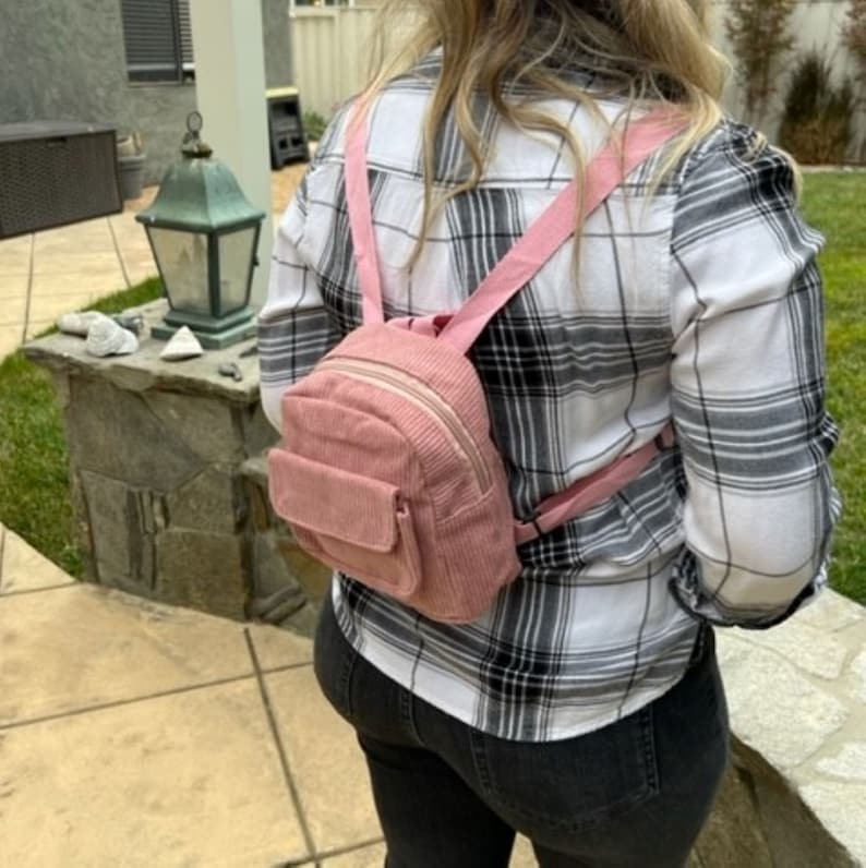 Small Pink Backpack Minimalist Backpack Mini Backpack Purse Essentials Backpack Corduroy