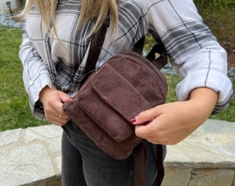 Corduroy Mini Backpack Purse: Small Travel Backpack