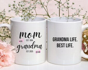Grandma Life Best Life Mug, Personalized Grandma Gift, Custom Mom and Grandma Established Mug, Funny Grandma Coffee Cup, Gift for Grandma