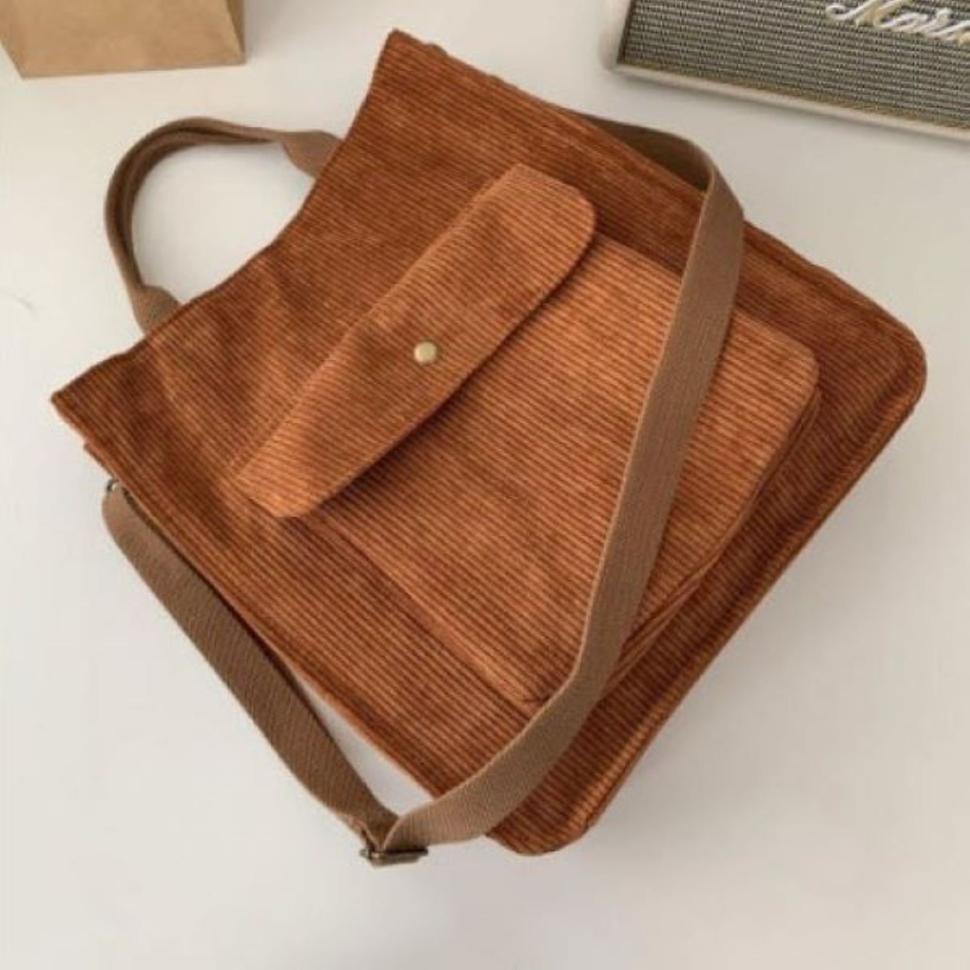 4.5 Brown Corduroy & Stripy Leather Circular Sling Bag — Gratitude  Collectionz