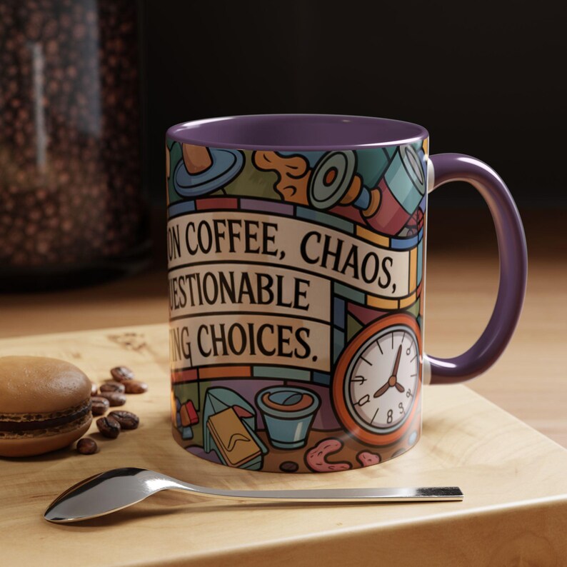 Personalized Funny Mom Mug, Stained Glass Coffee Cup, I Run On Coffee Chaos And Questionable Parenting Choices, Mom Humor Gift afbeelding 9