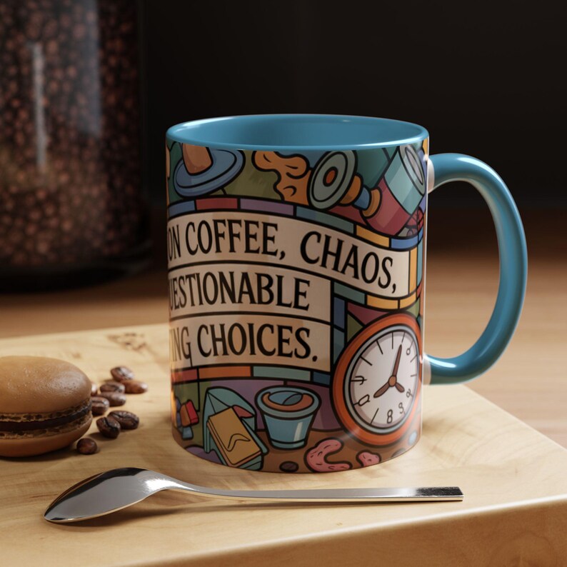 Personalized Funny Mom Mug, Stained Glass Coffee Cup, I Run On Coffee Chaos And Questionable Parenting Choices, Mom Humor Gift afbeelding 6