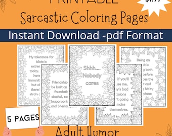 Printable Sarcastic Coloring Pages for Adults, Funny Snarky Quotes PDF, Instant Download, Adult Humor Coloring Sheets, Stress Relief Art
