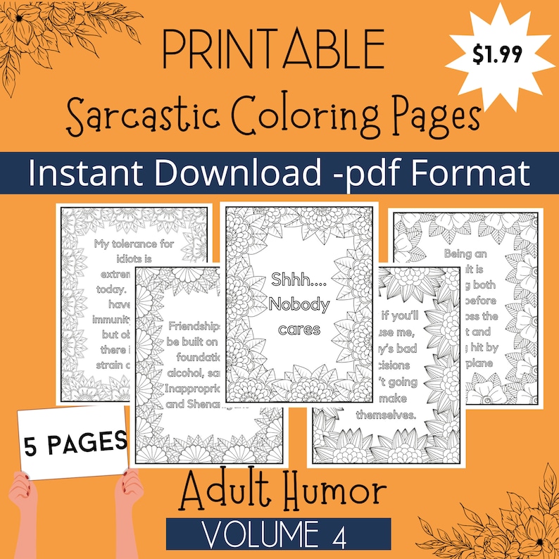 Printable Humor Printable Sarcastic Coloring Pages for Adults, Funny Snarky Quotes PDF ...