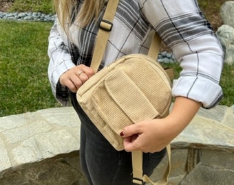Mini Khaki Backpack, Mini Backpack Purse, Small Tan Backpack, Little Backpack, Essentials Backpack, Corduroy Backpack, Tiny Backpack