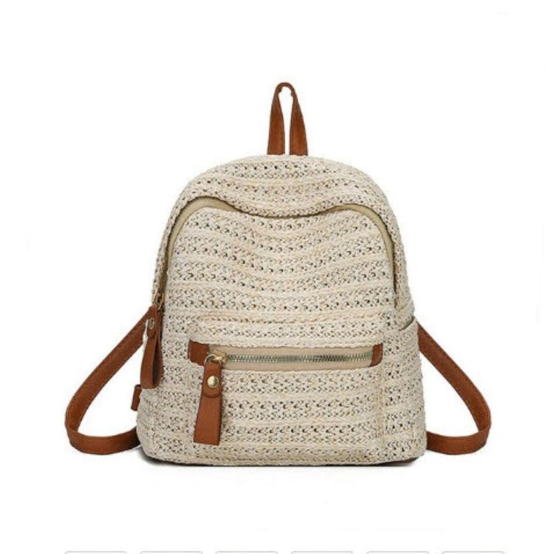 Straw Woven Backpack Mini Straw Backpack Braided Straw Etsy