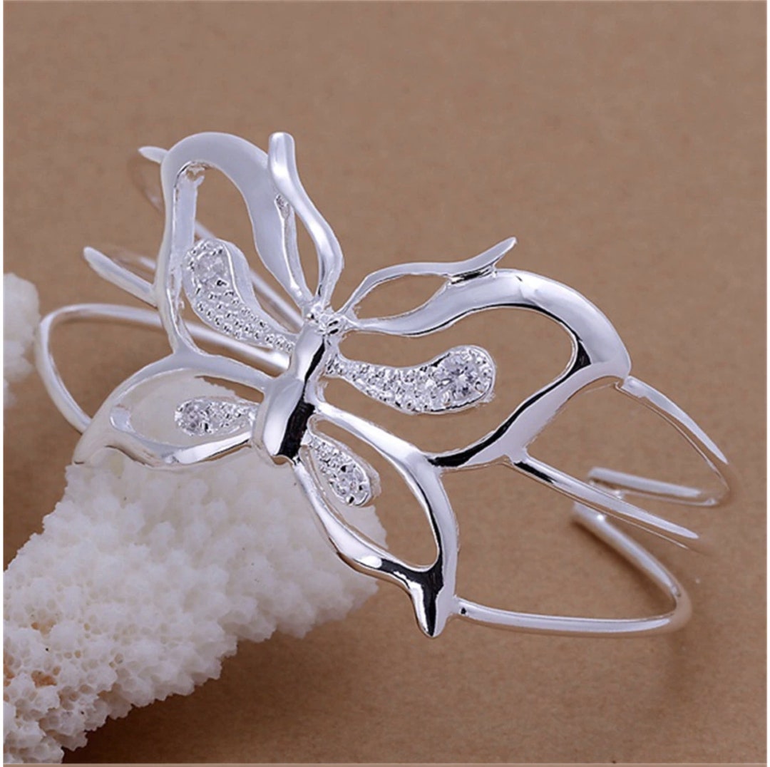 Butterfly Bracelet Silver Cuff Statement Bracelet Lightweight Silver Bracelet Butterfly Bracelet