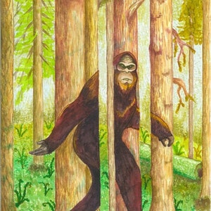 Bigfoot Yeti Sasquatch in the Forest Magritte Style
