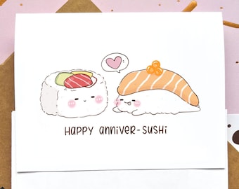 Carte mignonne de joyeux anniversaire | Sushi au saumon | Rouleau californien | Carte pour gourmets | Jeu de mots | Cartes de voeux | Drôle |