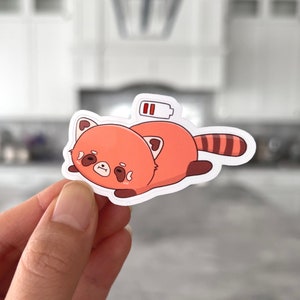 Sticker mignon panda roux | Autocollant de recharge | Animal paresseux kawaii | Sticker imperméable pour ordinateur portable, agenda, journal, bouteille d'eau, téléphone