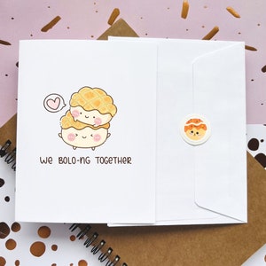 d'amour de Bolo Bao | Cartes de voeux mignonnes | Petit pain | Dim Sum | Boulangerie | Anniversaire | Carte pour gourmets | Couples | Petit pain à l'ananas