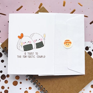 Carte de voeux mignonne de mariage | Un toast au couple fantastique | Cartes de voeux| Célébration | Jeu de mots japonais |