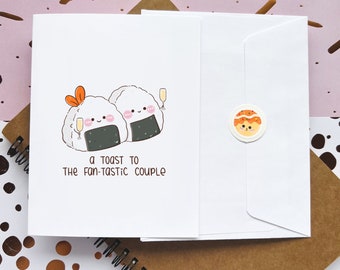 Cute Wedding Greeting Card | A Toast To The Fantastic Couple | Greeting Cards| Celebration | Japanese Food Pun |