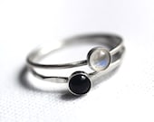 Black Onyx Labradorite 4mm Ring Stackable Stacking Minimalist Gift Hammered Textured Engagement Rainbow Cabochon Bohemian Positive Energy