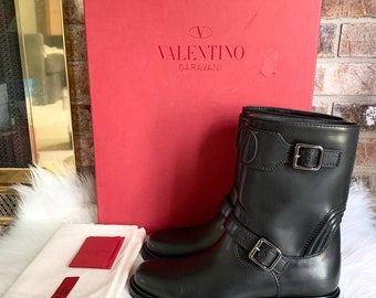 Valentino Garavani Vlogo Calfskin Biker Boot Black