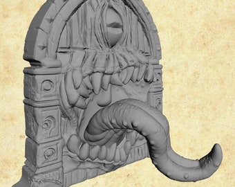 Holztür Mimic / Miniaturen Set eines getarnten und angreifenden Mimics  (Fantasy Miniatur, Rollenspiel, Tabletop)