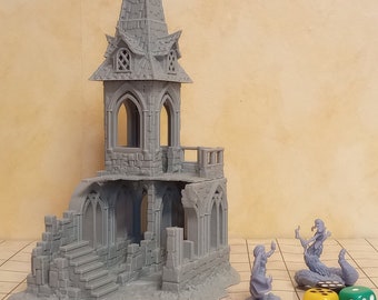 Modell "Ruine mittelalterliches Kloster" mit abnehmbarem erstem Stock + Turmdach im 28mm Maßstab (Fantasy, Rollenspiel, Tabletop, Typ:MTS09)