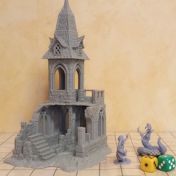 Modell "Ruine mittelalterliches Kloster" mit abnehmbarem erstem Stock + Turmdach im 28mm Maßstab (Fantasy, Rollenspiel, Tabletop, Typ:MTS09)