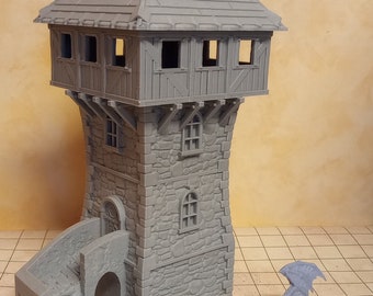 Modell "mittelalterlicher Wachturm" mit 3 Stockwerken + abnehmbarem Dach im 28mm Maßstab (Fantasy, Zubehör, Rollenspiel, Tabletop, MTS 01)