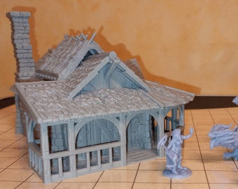 Modell "mittelalterliches Haus mit Veranda im Herbst" (28mm Maßstab, Fantasy Terrain, Rollenspiel Zubehör, Tabletop, Typ: Autumn Fall/MTS07)