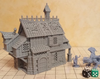 Modell "Mittelalterliches Stadthaus" m. abnehmbarem Obergeschoß + Dach im 28mm Maßstab (Fantasy, Zubehör, Rollenspiel, Tabletop, DH/MTS 08)