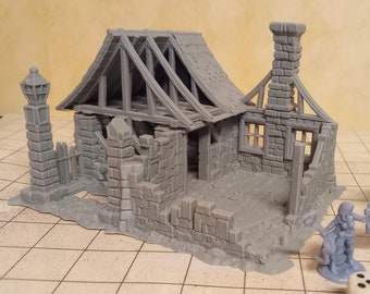 Modell "Ruine eines kleinen, mittelalterlichen Hauses" m. abnehmbarem Dach im 28mm Maßstab (Fantasy, Zubehör, Rollenspiel, Tabletop, MTS 08)