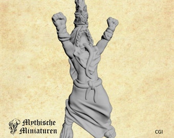 mutierter Kultist mit erhobenen Armen (Mythos Miniatur, Rollenspiel, Tabletop)