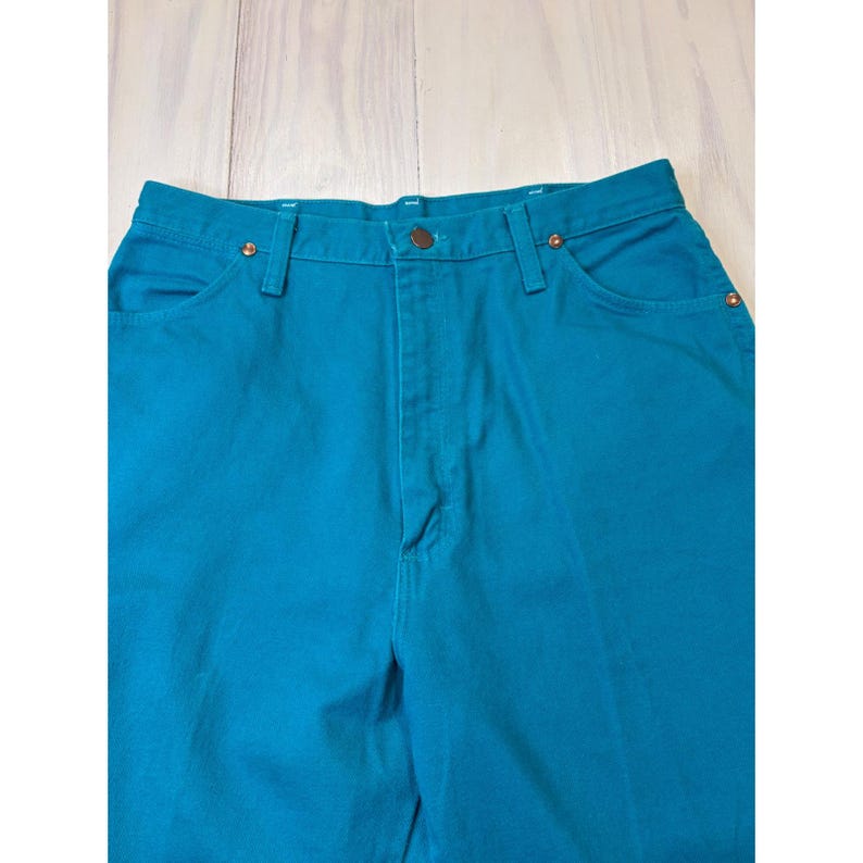 Wrangler 13MWNAM Teal Blue High Rise Straight Leg Jeans USA Women's 16x34 Rodeo image 11