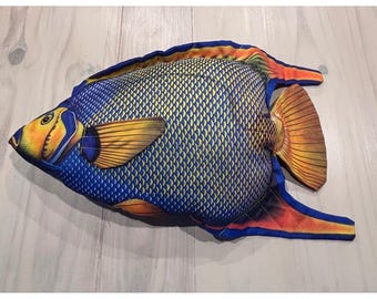 Vintage Queen Angelfish Decorative Accent Pillow Coastal Marine 24" Realistic