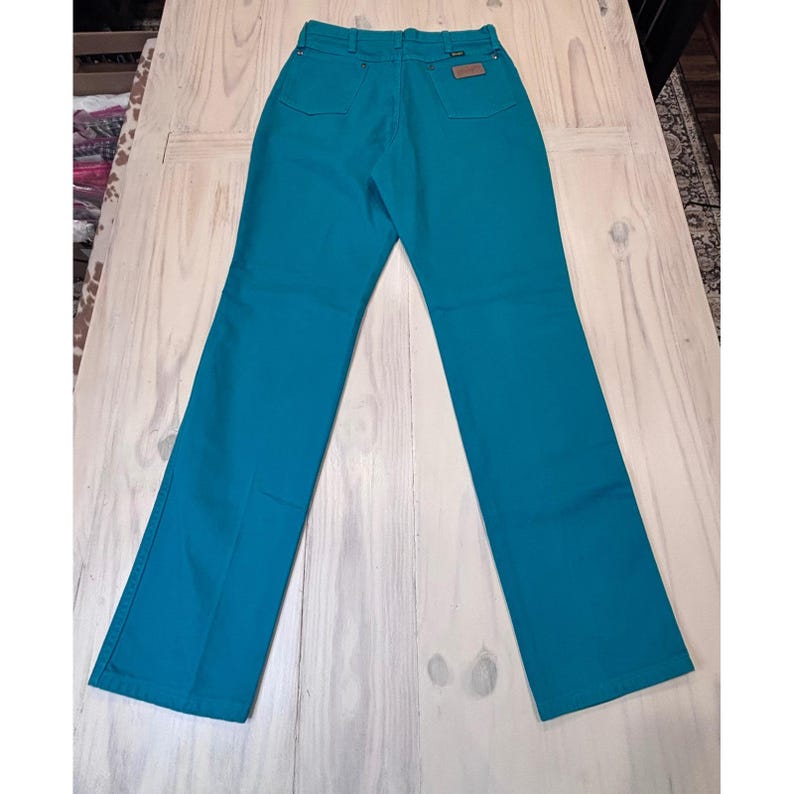 Wrangler 13MWNAM Teal Blue High Rise Straight Leg Jeans USA Women's 16x34 Rodeo image 12