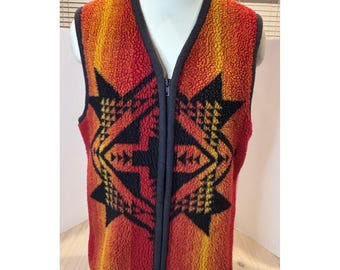 Starfire Vintage USA Southwestern Sherpa Fleece Zip Up Vest Red Orange Size 10