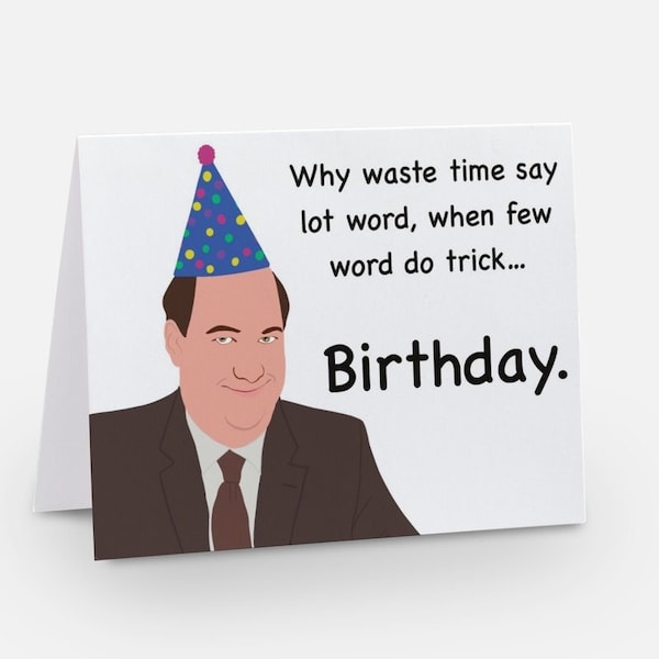 Few Words Birthday Card - The Office - Kevin-  Funny Greeting Card - Humor - Fan of The Office TV Show - Cartoon