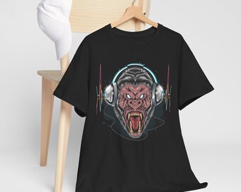 Gorilla DJ T-Shirt | Urban Music Lover Graphic Tee | Unisex Black Cotton Top | Gift for Musicians, DJs & Festival Fans