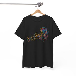 Jazz Trumpet Music Graphic T-Shirt | Unisex Black Cotton Tee | Gift for Musicians image 4