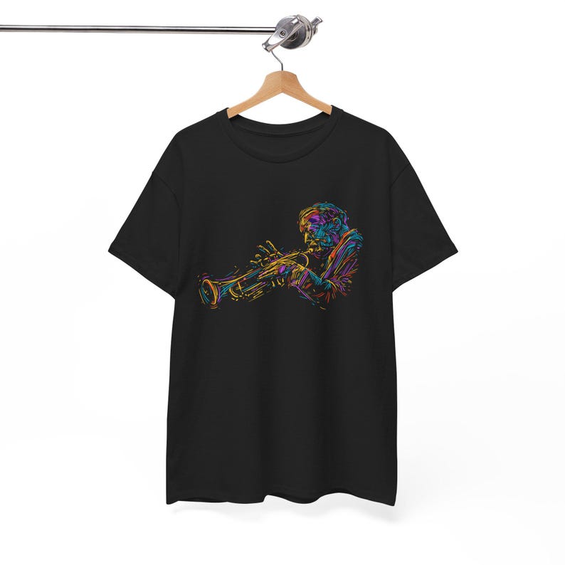 Jazz Trumpet Music Graphic T-Shirt | Unisex Black Cotton Tee | Gift for Musicians image 4