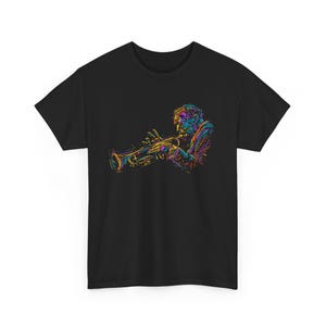 Jazz Trumpet Music Graphic T-Shirt | Unisex Black Cotton Tee | Gift for Musicians image 3