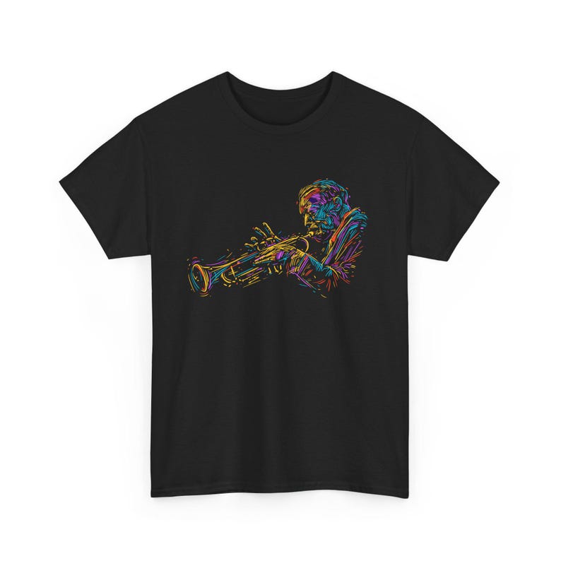 Jazz Trumpet Music Graphic T-Shirt | Unisex Black Cotton Tee | Gift for Musicians image 3