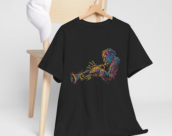 Jazz Trumpet Music Graphic T-Shirt | Unisex Black Cotton Tee | Gift for Musicians