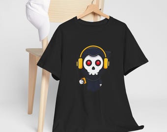 Grim Reaper DJ Graphic T-Shirt | Vintage Music Lover Tee | Unisex Black Cotton Top | Gift for Musicians & EDM Fans