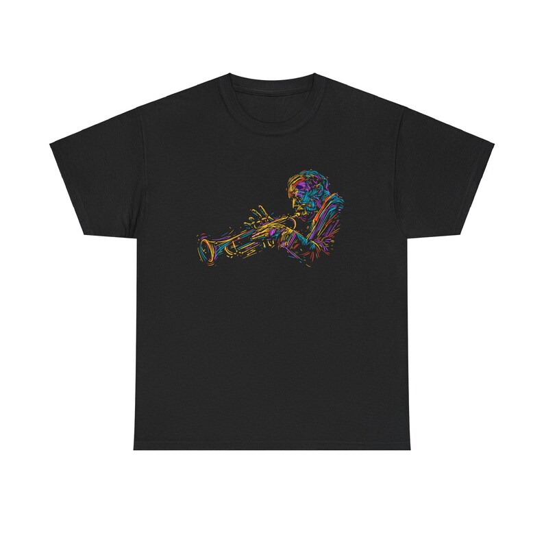 Jazz Trumpet Music Graphic T-Shirt | Unisex Black Cotton Tee | Gift for Musicians image 2