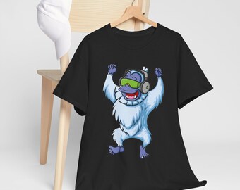 Yeti DJ Music Graphic T-Shirt | Urban Black Cotton Tee | Gift for Musicians, DJs & Sasquatch Lovers | Bumble's Bounce Design