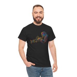 Jazz Trumpet Music Graphic T-Shirt | Unisex Black Cotton Tee | Gift for Musicians image 6