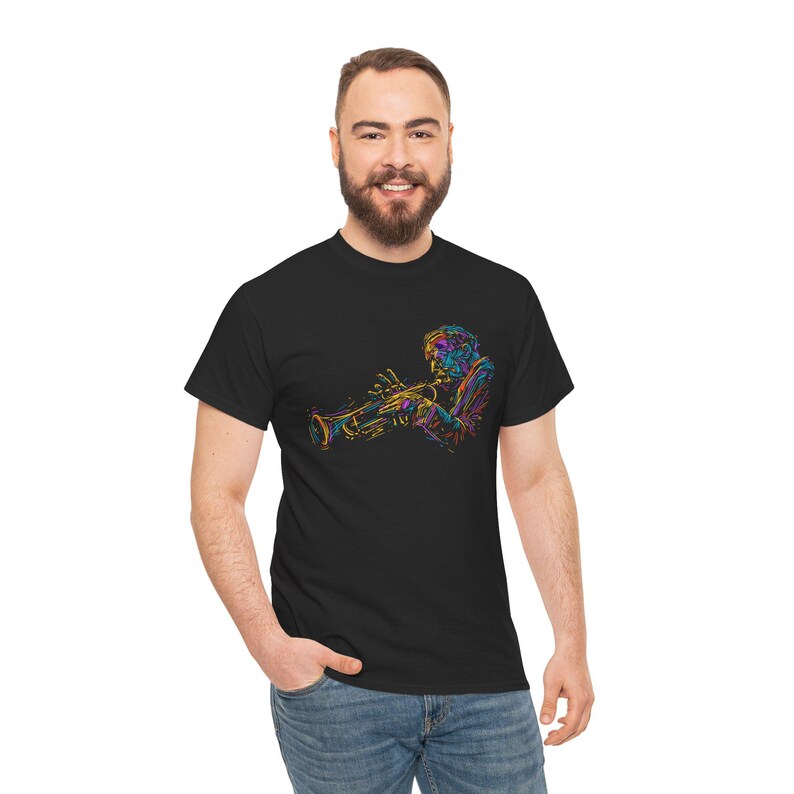 Jazz Trumpet Music Graphic T-Shirt | Unisex Black Cotton Tee | Gift for Musicians image 6