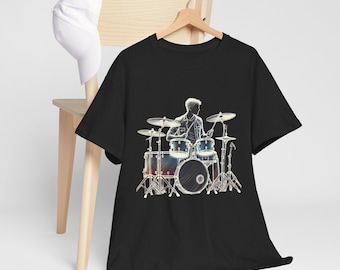 Cool Drummer Unisex Cotton Tee | Black Music Graphic Shirt | Artsy Drum Lover Gift | Vintage Band T-Shirt for Musicians | Gift for Musicians