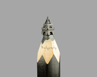 Eiffel Tower carved on pencil graphite / Hand craft pecnil sculpture