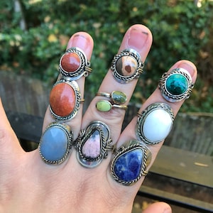 Natural stone Rings- Peruvian stone rings, Boho stone ring -Gemstone Rings, Unisex Gift- Alt gift-witch gift-valentines gift