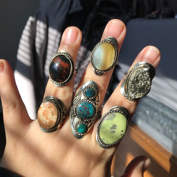 Natural stone Rings- Hippie Ring -Gemstone Rings-crystal ring adjust-unisex stone ring-witch gift-alt gift-valentines gift